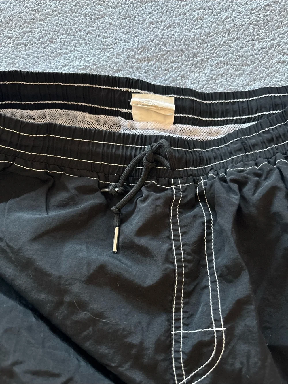 Men's Black Cargo Swim Trunks with Contrast Stitching